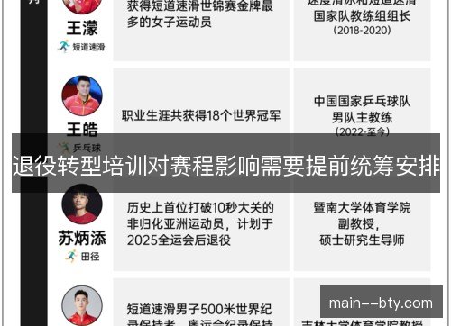 退役转型培训对赛程影响需要提前统筹安排